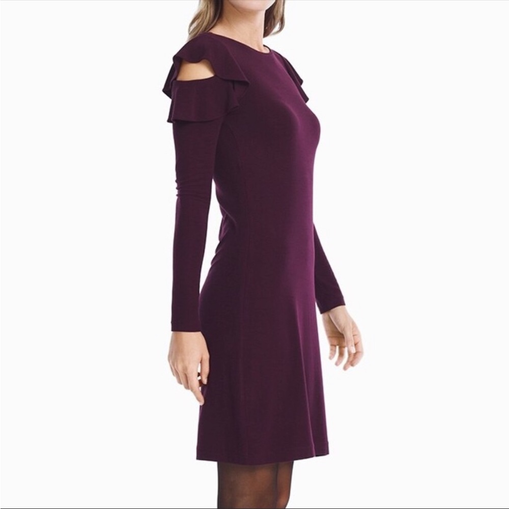 ⭐️NEW⭐️WhiteHouseBlackMarket WHBMLong Sleeve Ruffle Cold Shoulder Sheath Dress - Picture 3 of 10